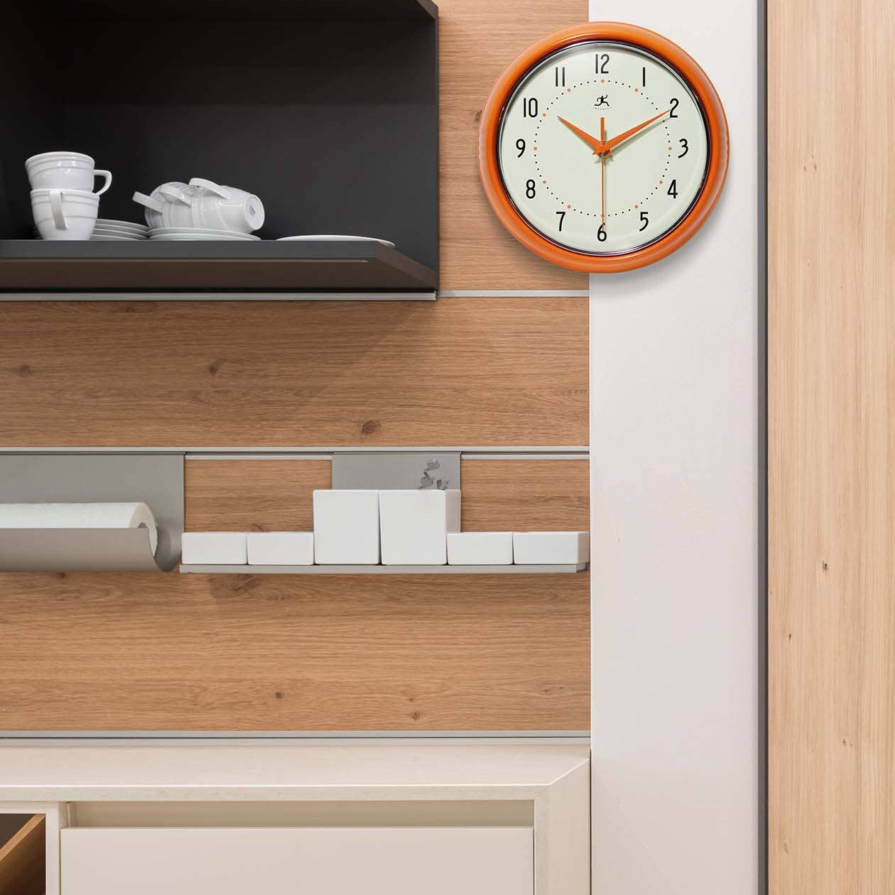 Retro Round Orange Indoor Wall Clock 9.5 Inch - Joy