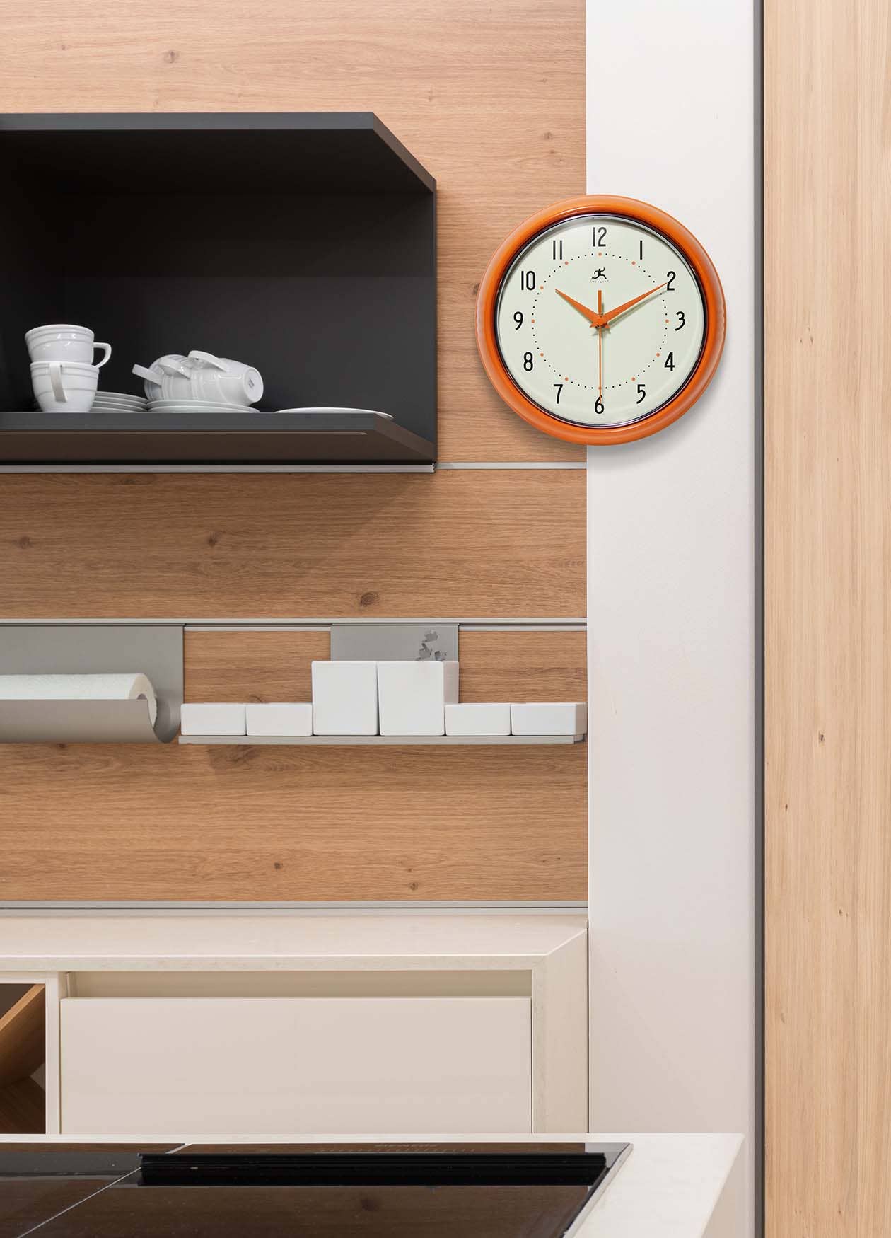 Retro Round Orange Indoor Wall Clock 9.5 Inch - Joy