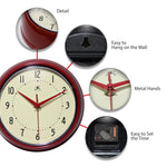 Retro Round Red Indoor Wall Clock 9.5 Inch - Joy