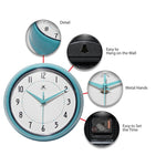 Retro Round Turquoise Indoor Wall Clock 9.5 Inch - Joy