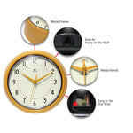 Retro Round Yellow Indoor Wall Clock 9.5 Inch - Joy