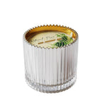 Roland Pine 14 oz Silver & Gold Two - Wick Ribbed Glass Candle - Joy