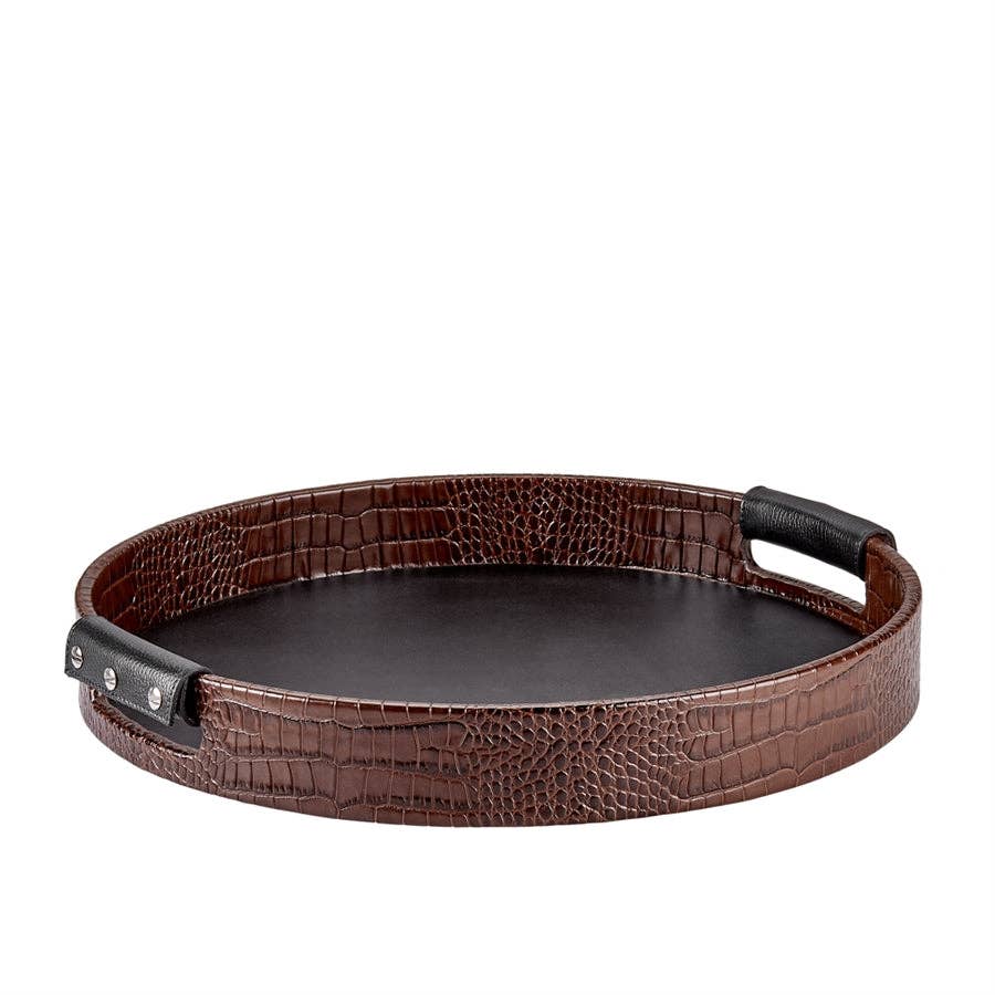 Round Leather Bar Tray - Joy Gift Shoppe