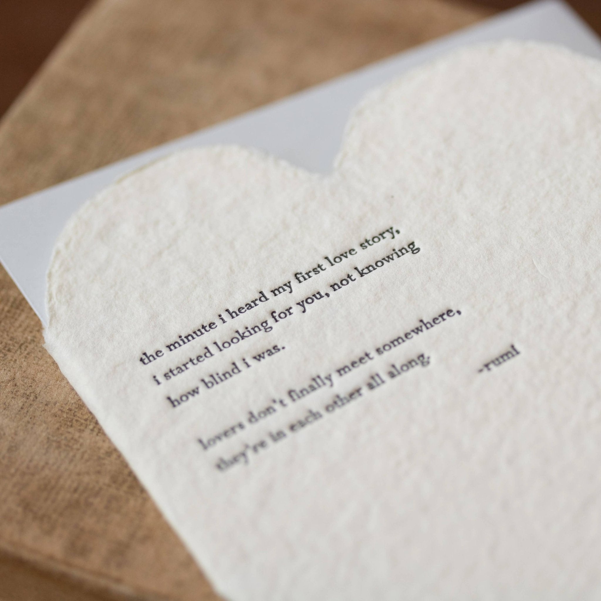 Rumi Quote Deckled Heart Handmade Paper Letterpress Card - Joy