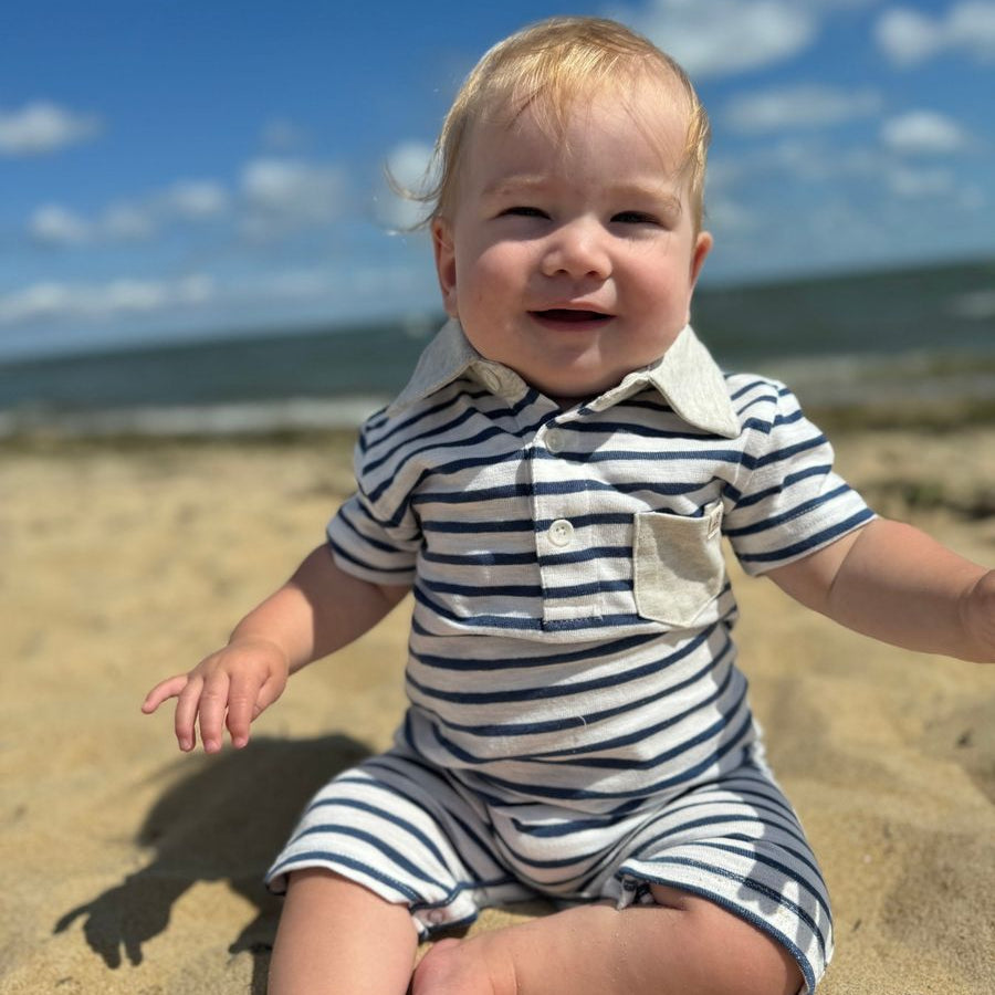 SALTASH Navy/White Polo Romper - Joy