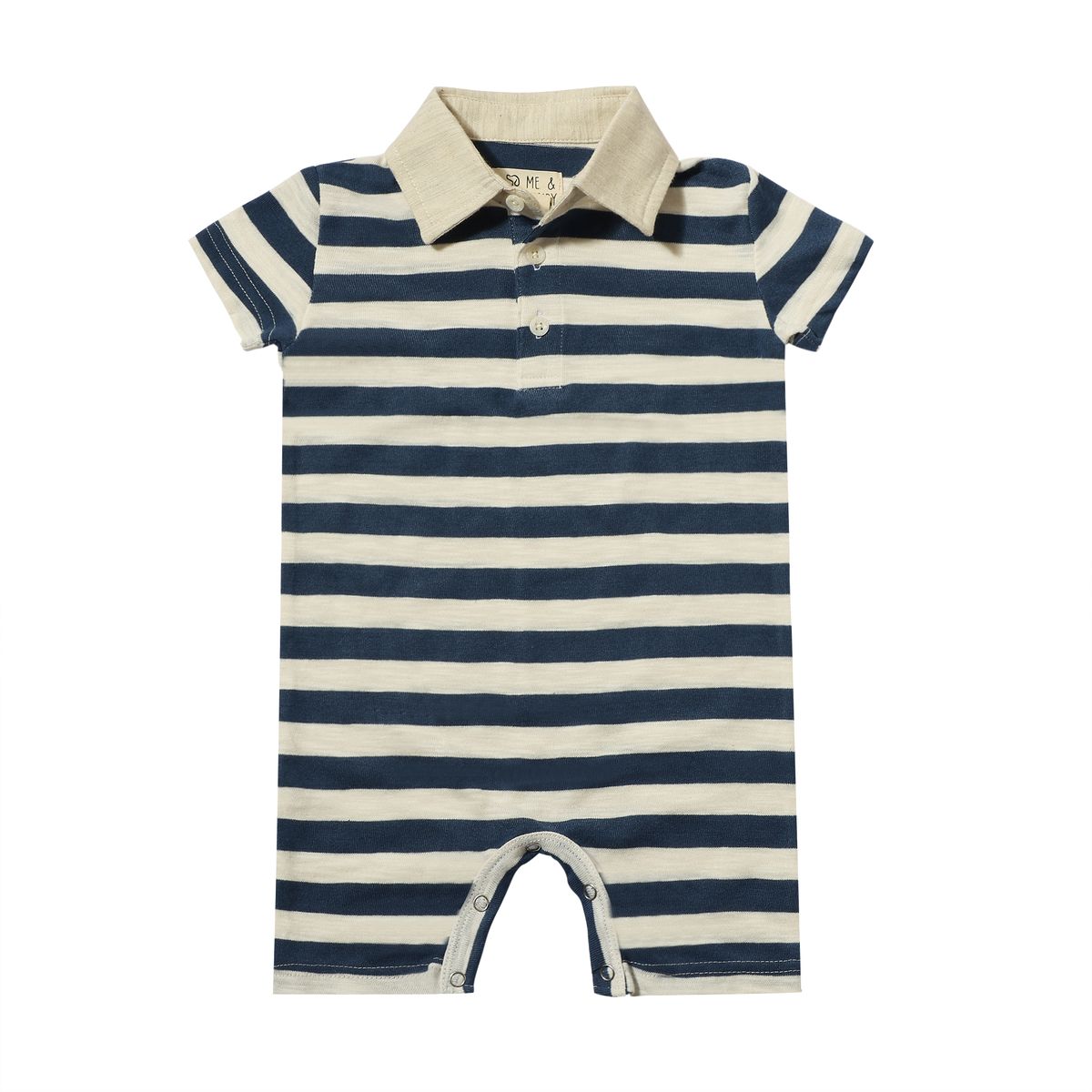 SALTASH Navy/White Striped Slub Polo Romper - Joy