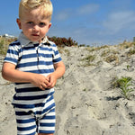 SALTASH Navy/White Striped Slub Polo Romper - Joy