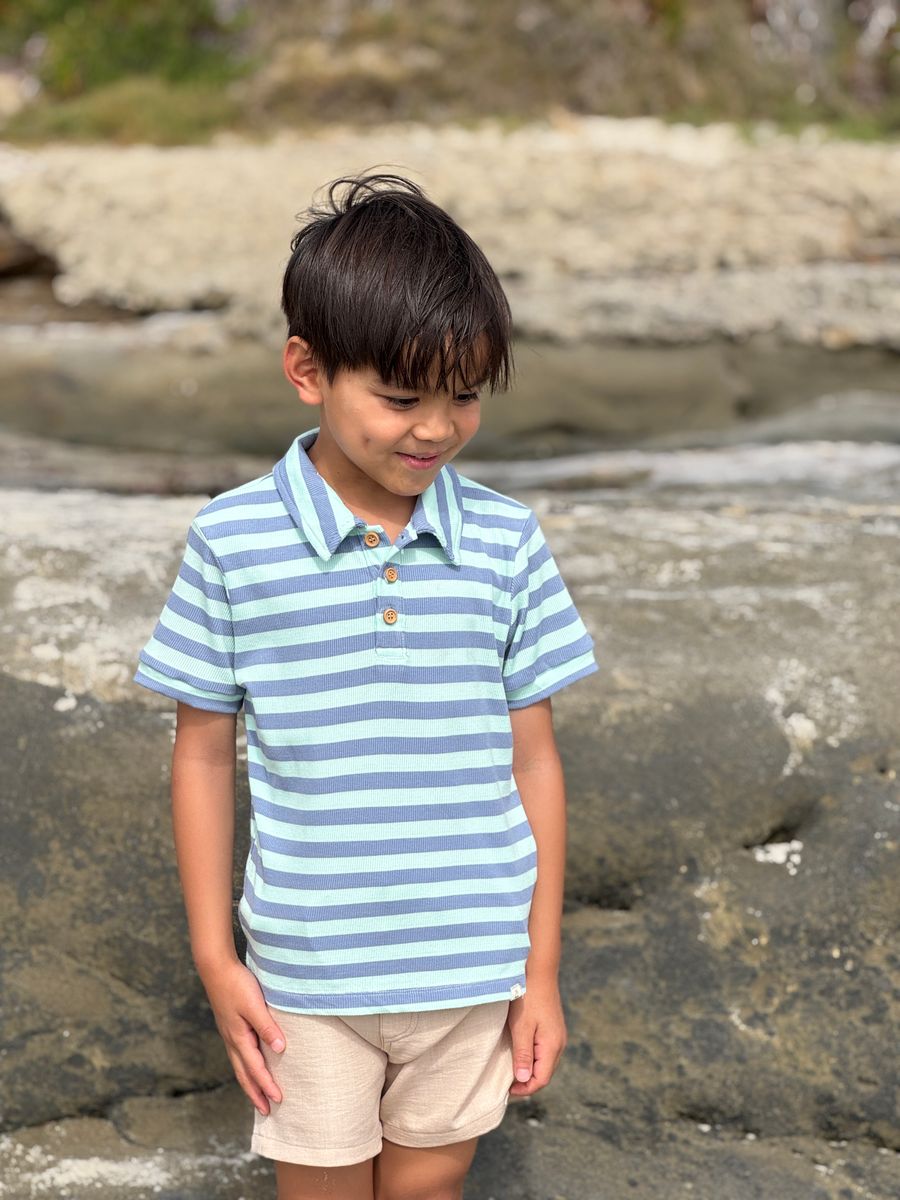 SHIPPING Chambray/Blue Stripe Polo - Joy