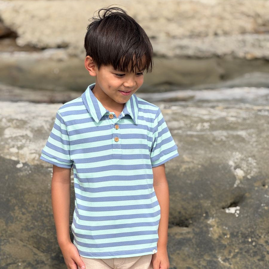 SHIPPING Chambray/Blue Stripe Polo - Joy