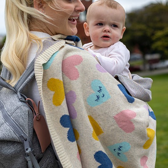 Smiley Hearts Organic Cotton Baby Blanket and Burp Cloth Set - Blossom - Joy