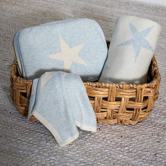 Stars Organic Cotton Baby Blanket and Burp Cloth Set - Sky Blue - Joy