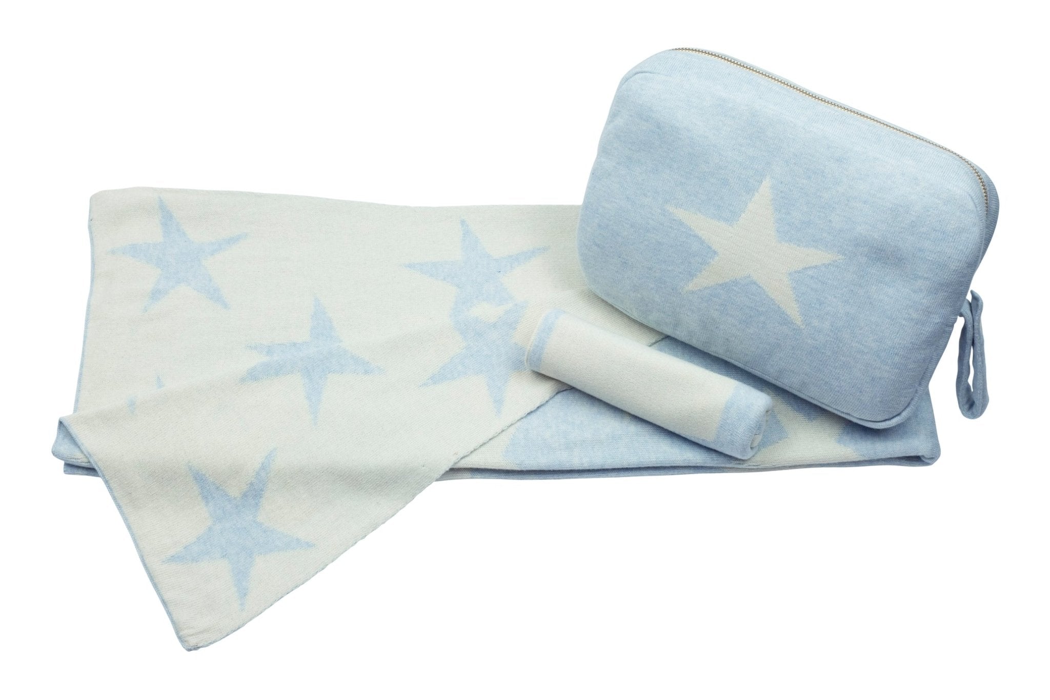 Stars Organic Cotton Baby Blanket and Burp Cloth Set - Sky Blue - Joy