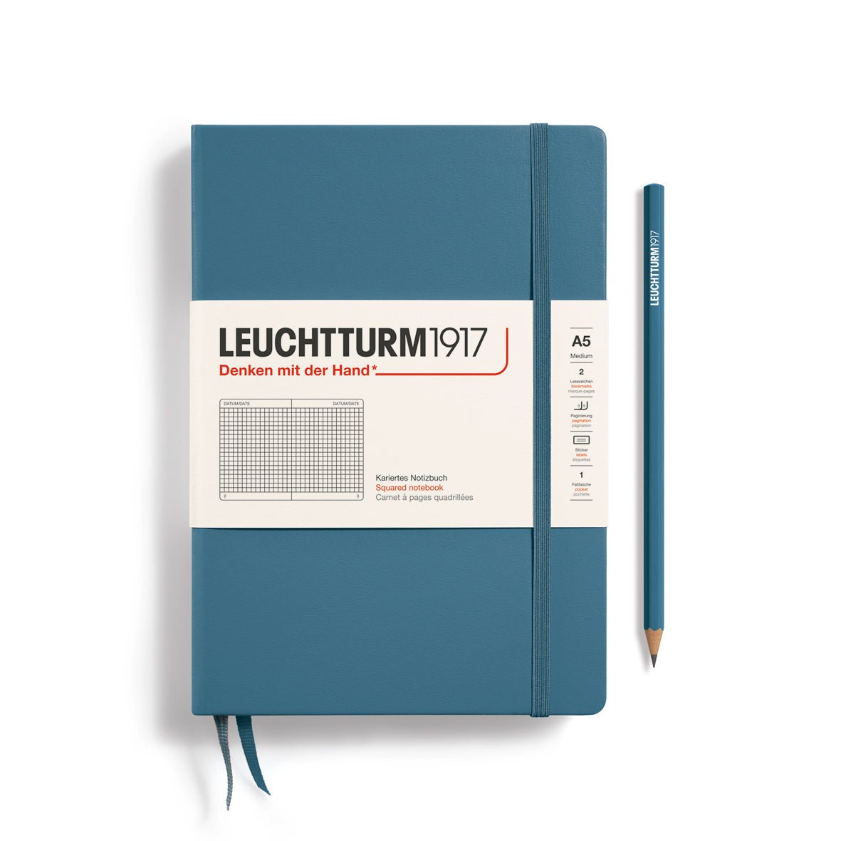 Stone Blue Medium Hardcover Notebook - Squared - Joy