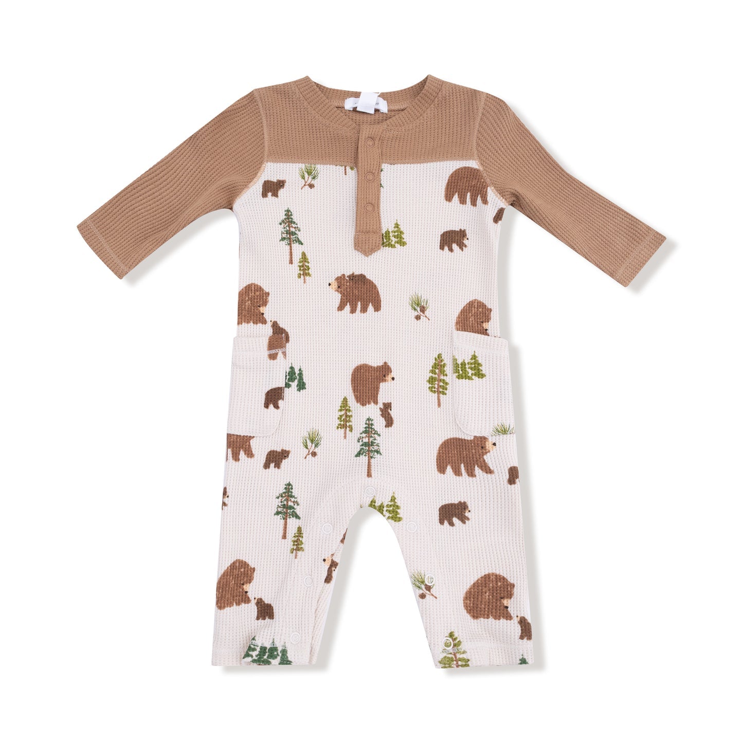 Sweet Brown Bears Romper with Contrast Sleeves - Joy