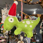T - Rex in Santa Hat Felt Wool Dinosaur Ornament - Joy