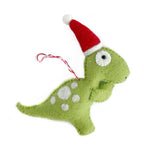 T - Rex in Santa Hat Felt Wool Dinosaur Ornament - Joy
