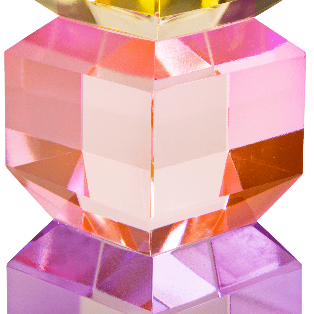 Tall Cubed Crystal Candle Holder, Violet/Light Pink/Butter - Joy