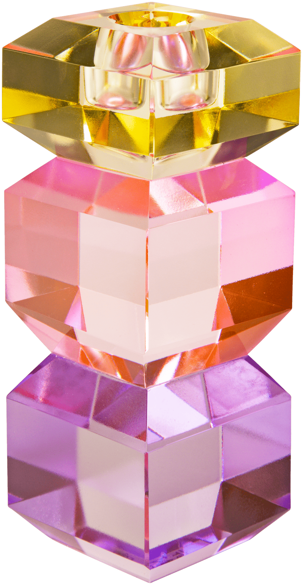 Tall Cubed Crystal Candle Holder, Violet/Light Pink/Butter - Joy