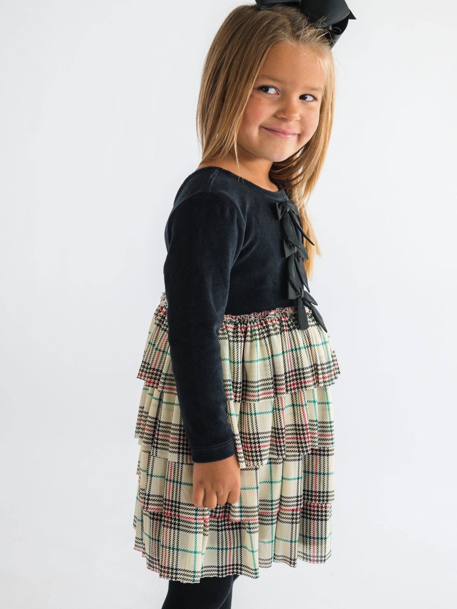 Tannen Plaid Velour & Tulle LS Twirl Dress | 12 - 18M - Joy