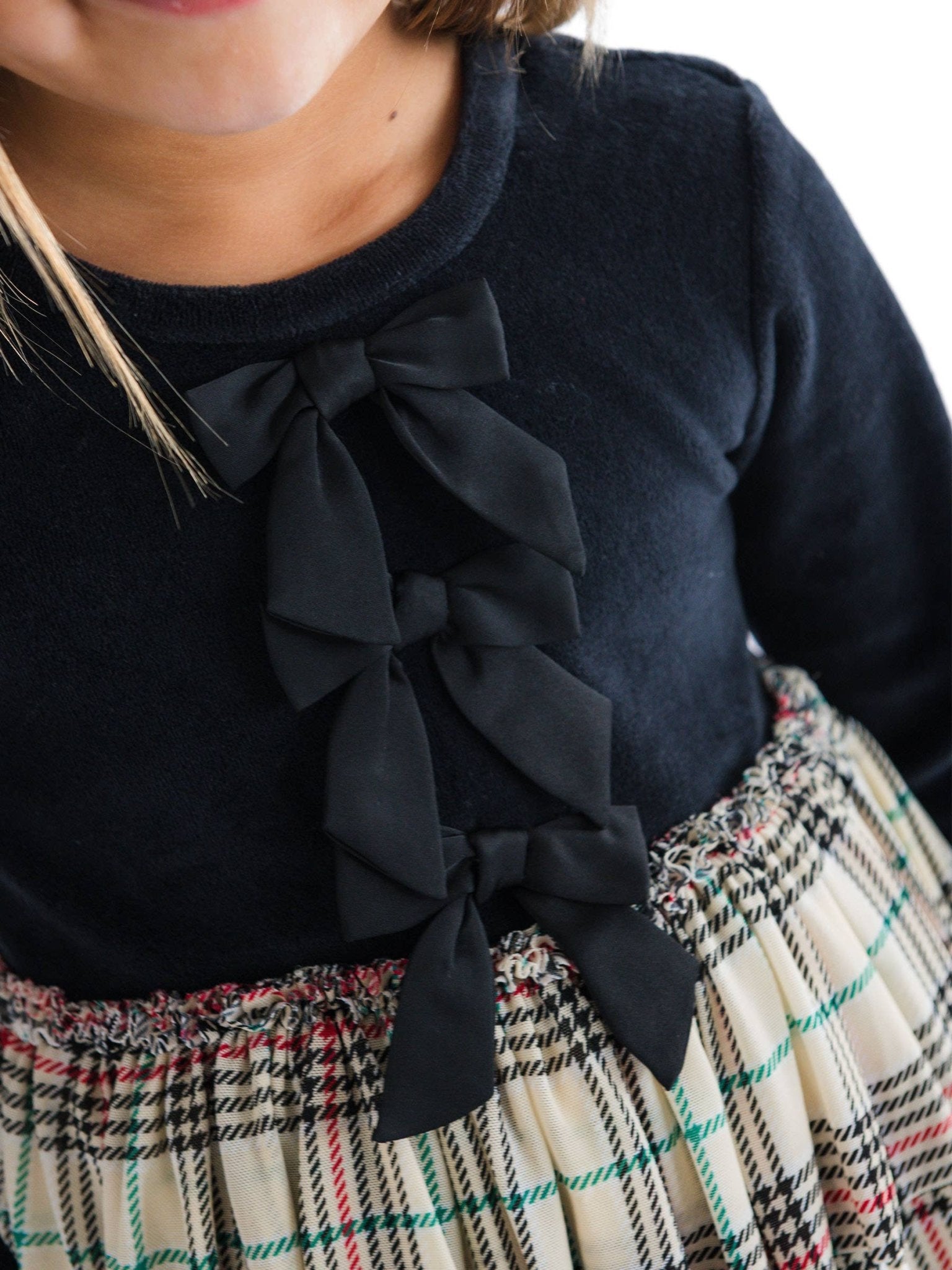 Tannen Plaid Velour & Tulle LS Twirl Dress | 4T - Joy