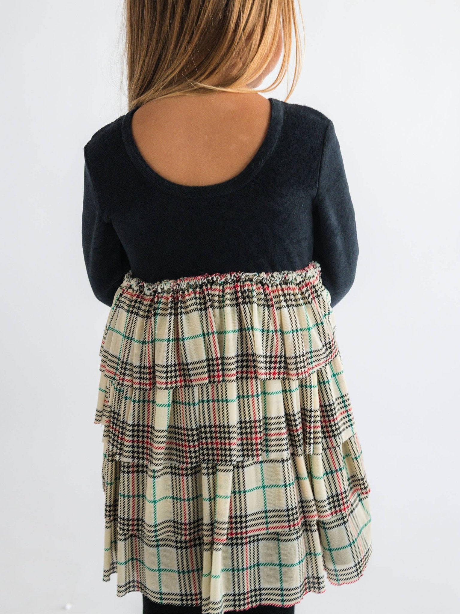 Tannen Plaid Velour & Tulle LS Twirl Dress | 4T - Joy
