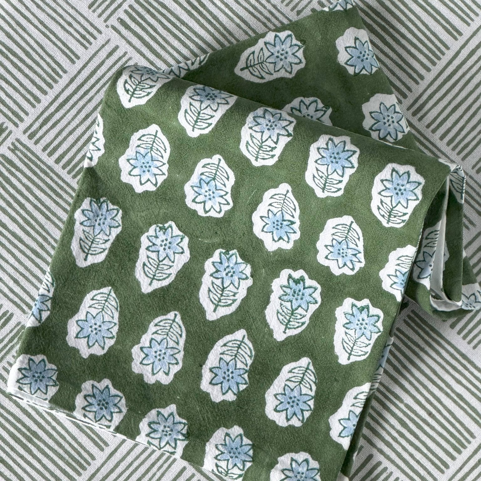 Tea Towel - Poinsettia, Evergreen & Uniform Blue - Joy