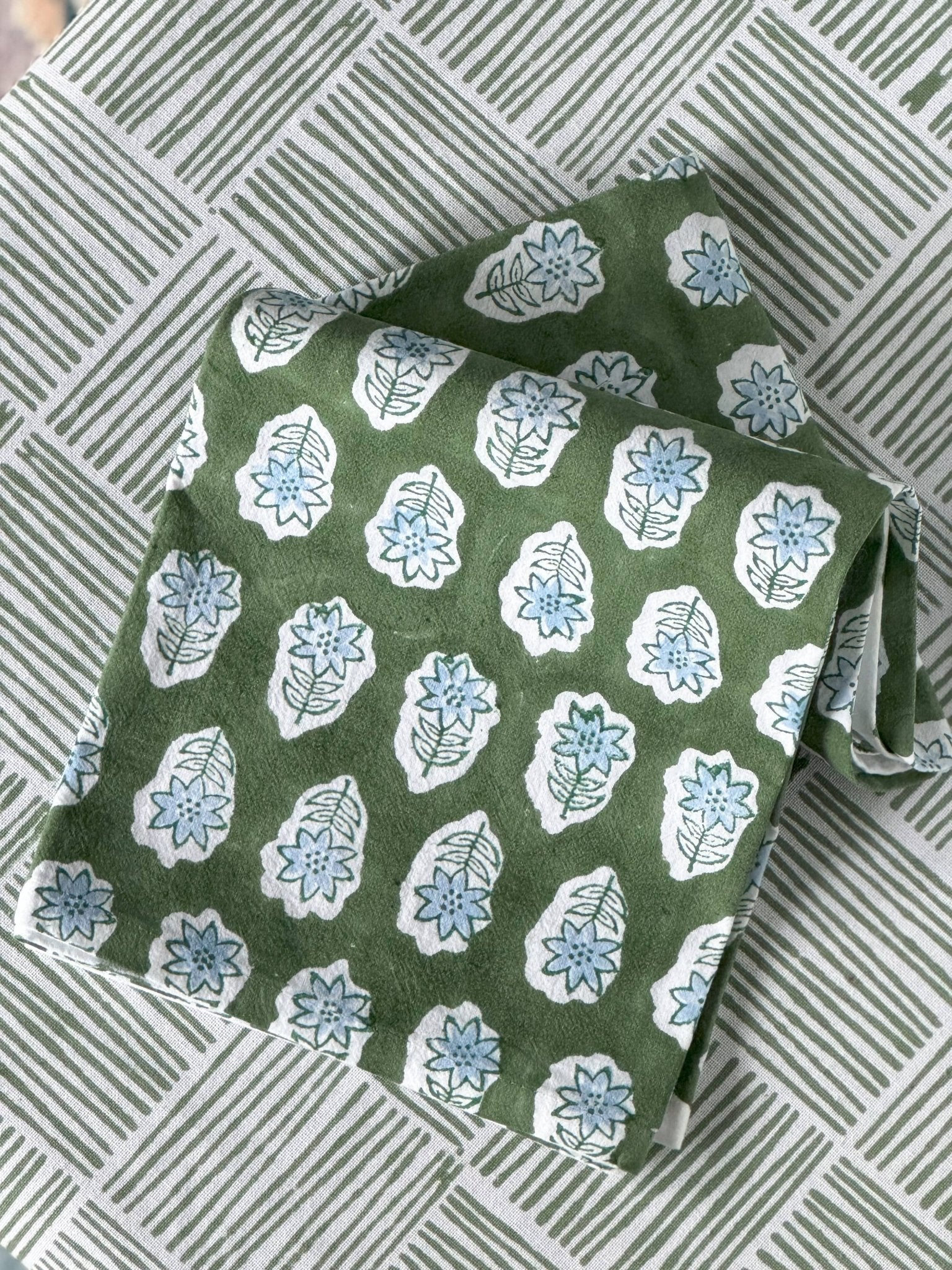 Tea Towel - Poinsettia, Evergreen & Uniform Blue - Joy