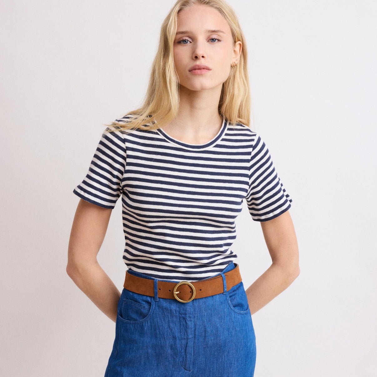 Teofila T-Shirt - Ecru & Navy - Joy