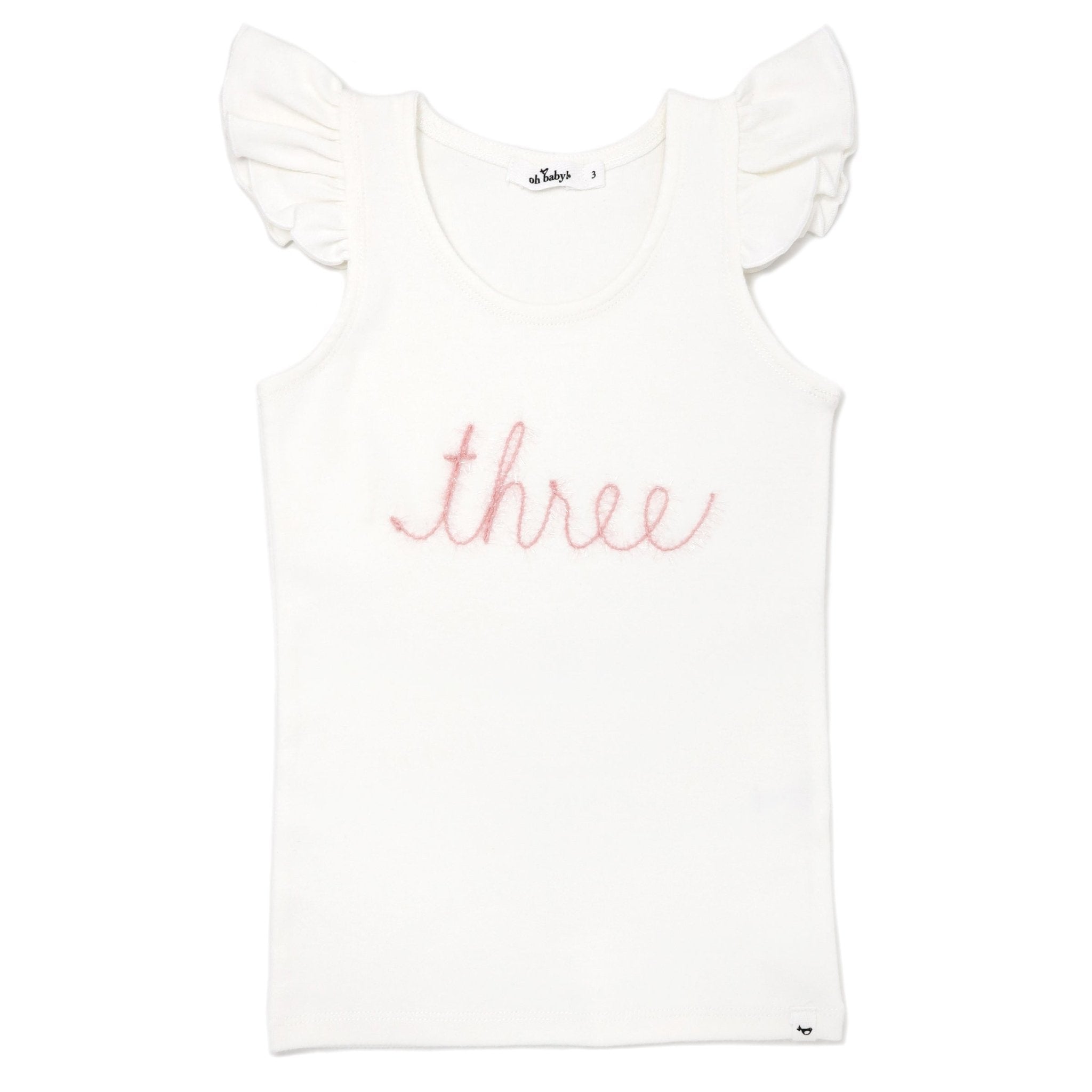 "three" Pink Embroidered Flutter Sleeve Tank - Joy
