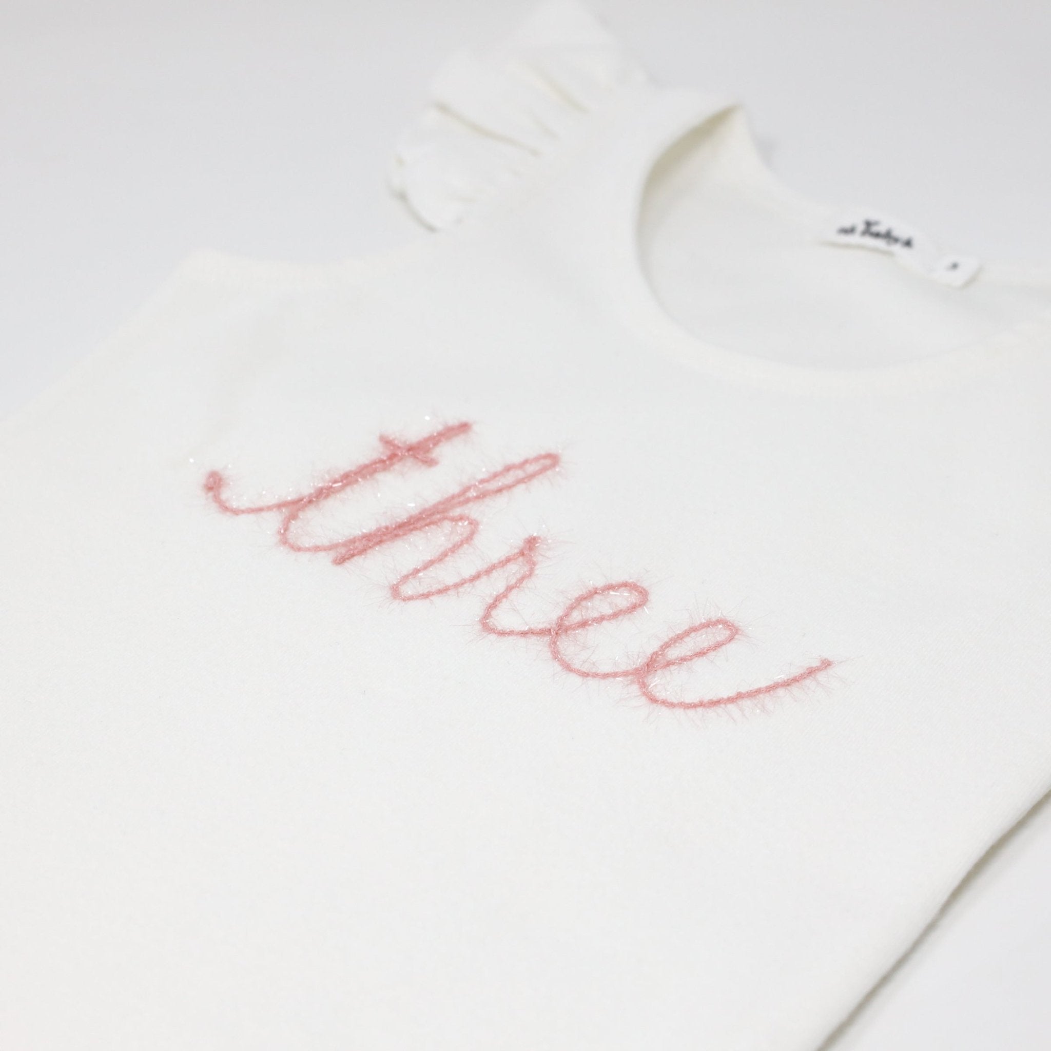 "three" Pink Embroidered Flutter Sleeve Tank - Joy