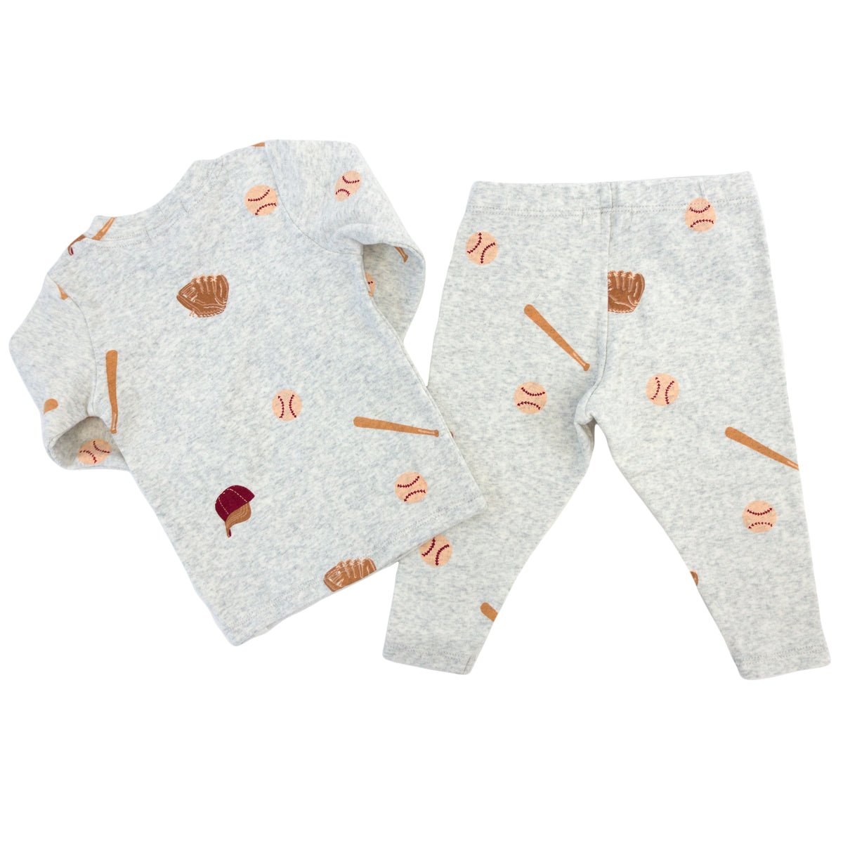 Two Piece Set - Vintage Baseball Print - Heather Gray - Joy