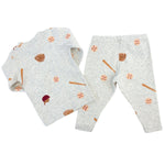 Two Piece Set - Vintage Baseball Print - Heather Gray - Joy