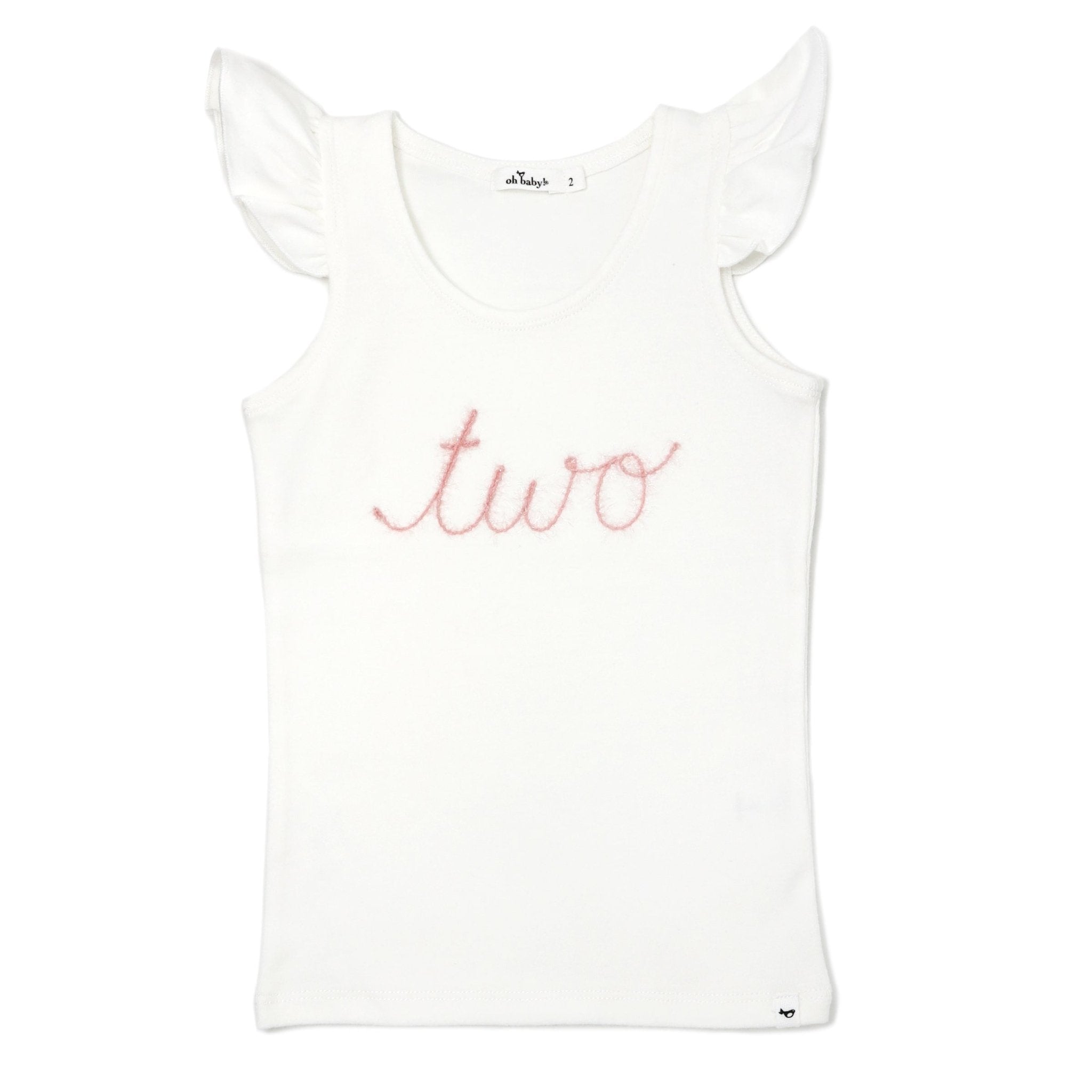 "two" Pink Embroidered Flutter Sleeve Tank - Joy