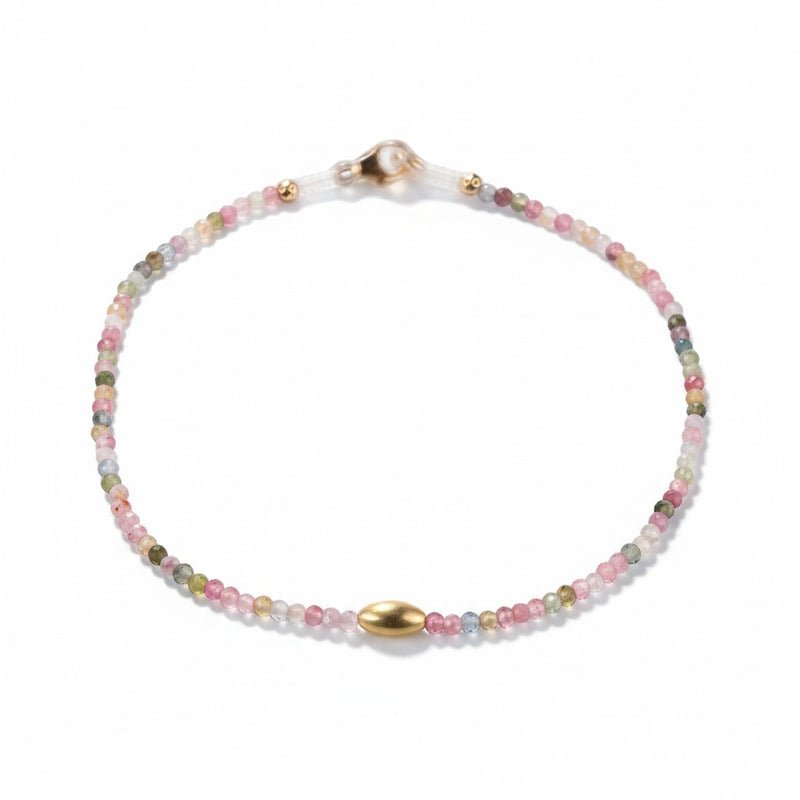 Watermelon Tourmaline + 18KT Beaded Bracelet - Joy Gift Shoppe