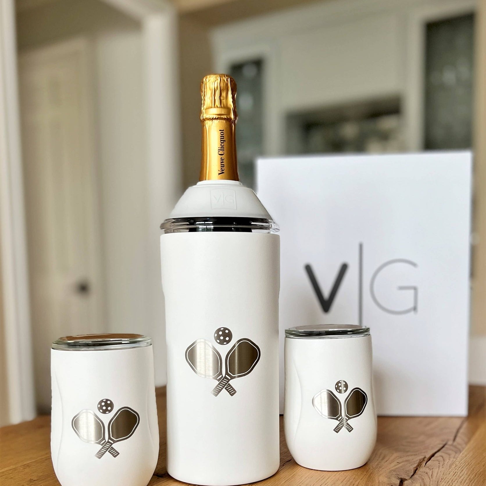 White Wine & Champagne Chiller Gift Set W/ Pickleball Logo - Joy