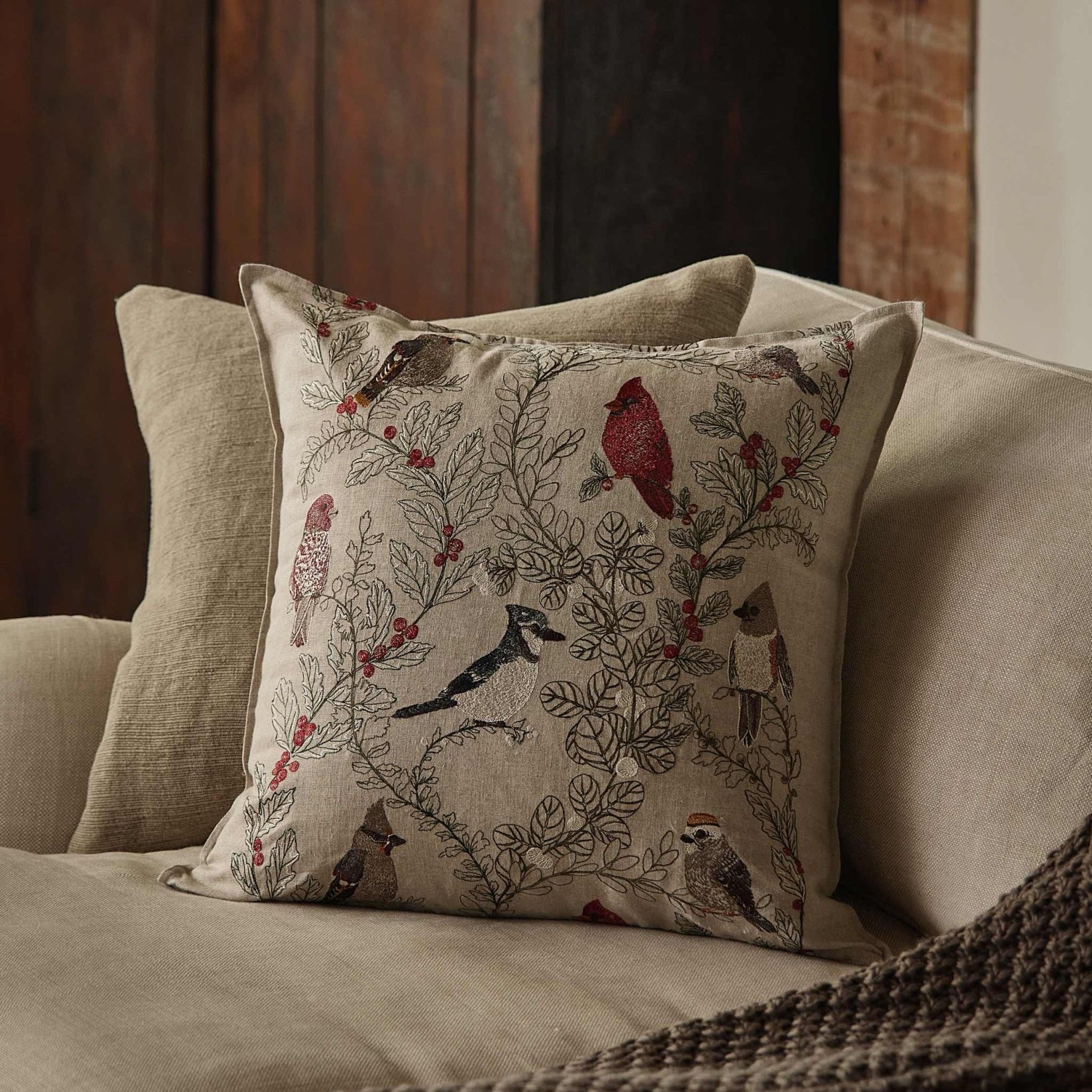 Winter Birds Pillow - Joy