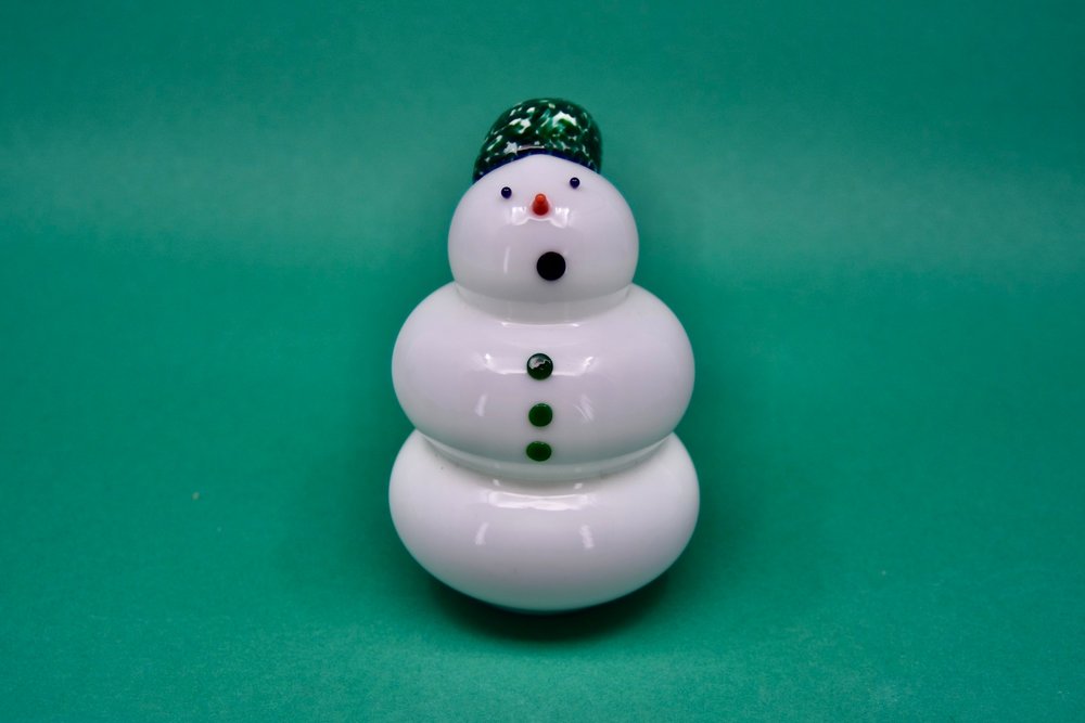Glass Snowmen Green Caroler - Joy